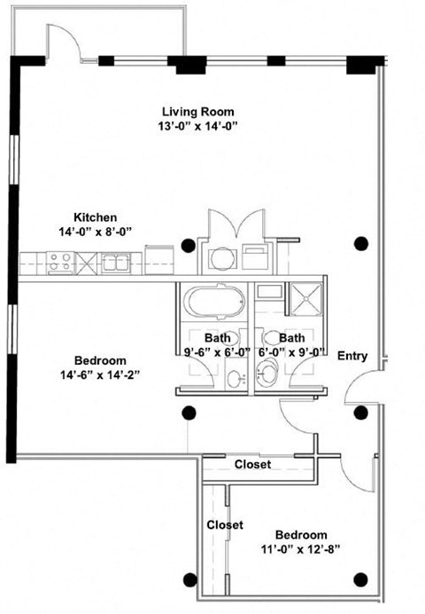 Floor plan for 2 beds, 2 baths, 1339 sqft